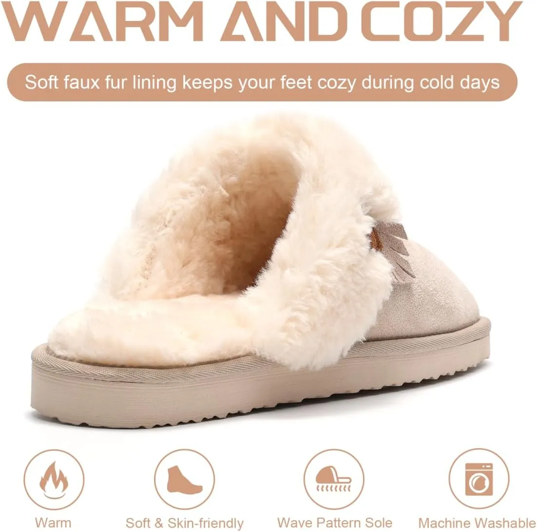 OOW Fuzzy House Slippers for Women with Memory Foam Comfy Bedroom Fluffy Western Cowgirl Boot Slippers Indoor Outdoor Square Toe