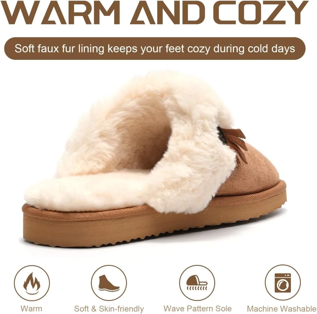 OOW Fuzzy House Slippers for Women with Memory Foam Comfy Bedroom Fluffy Western Cowgirl Boot Slippers Indoor Outdoor Square Toe