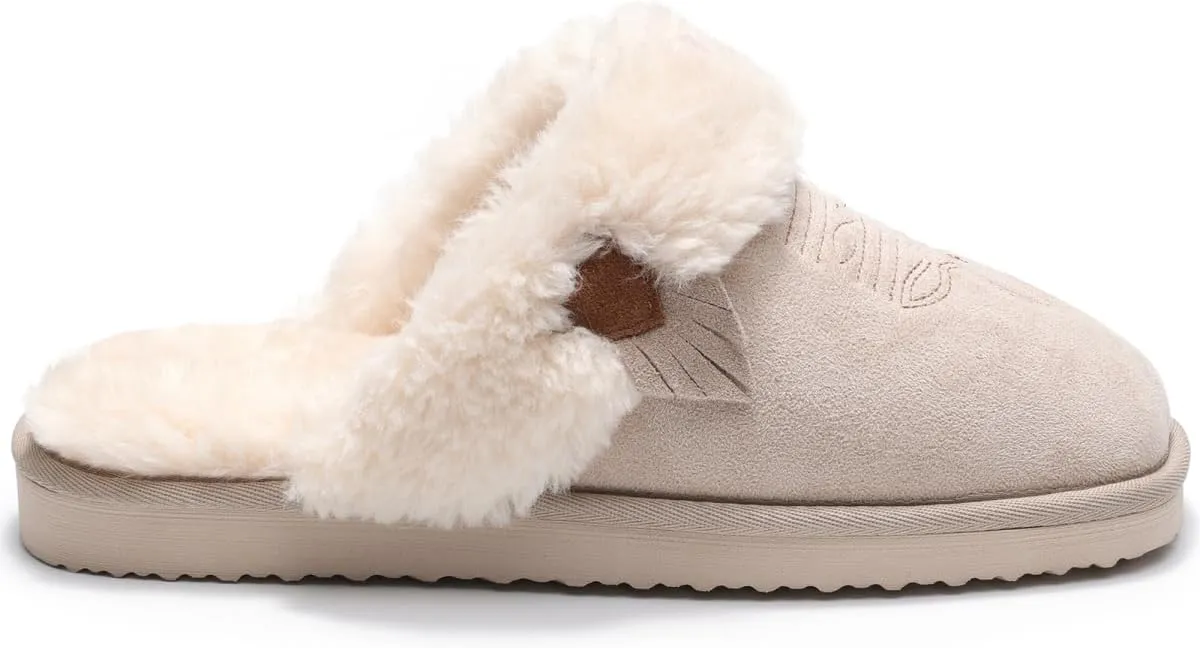 OOW Fuzzy House Slippers for Women with Memory Foam Comfy Bedroom Fluffy Western Cowgirl Boot Slippers Indoor Outdoor Square Toe
