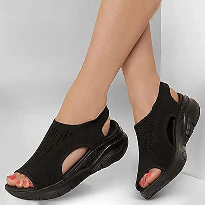Open Toe Tennis Shoes, Contrast Paneled Cutout Lace-Up Muffin Sandals, Women Causal Summer Toe Platform Sneaker Sandals