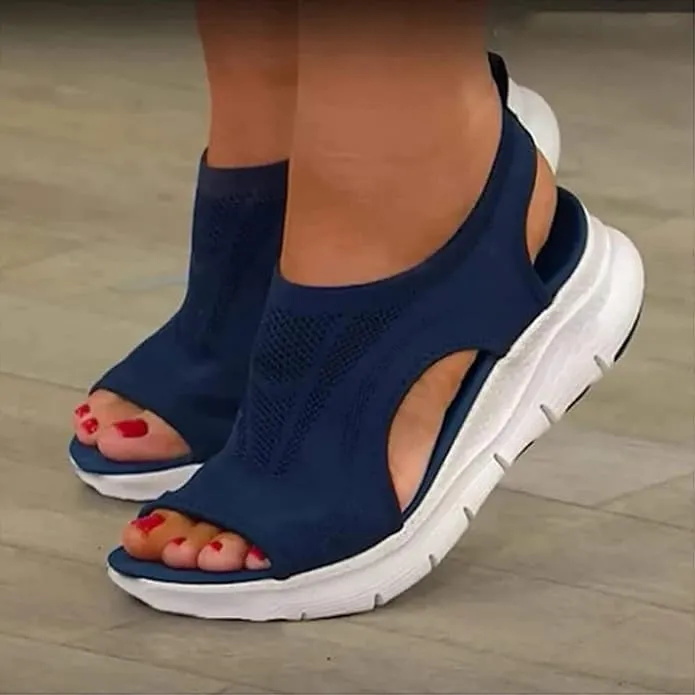 Open Toe Tennis Shoes, Contrast Paneled Cutout Lace-Up Muffin Sandals, Women Causal Summer Toe Platform Sneaker Sandals