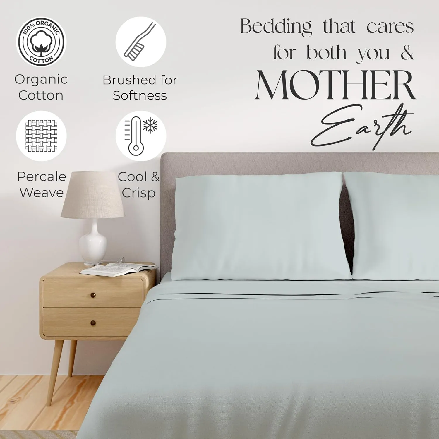 Organic 100% Cotton, Soft Gray King Size Sheet Set, 4-Piece Deep Pockets Soft Gray Bed Sheets, Cool & Crisp Percale Sheets for King Size Bed, Easy Fit