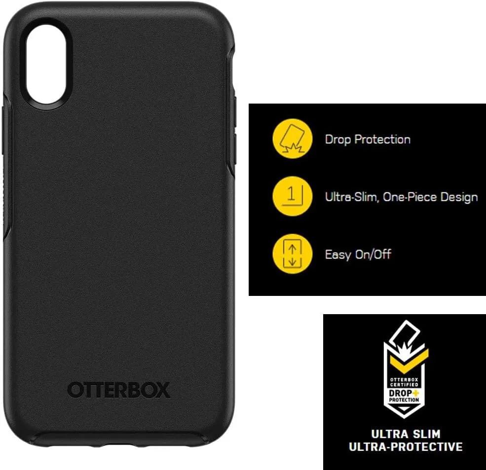 OtterBox iPhone XR Symmetry Series Case - Black, Ultra-Sleek, Wireless Charging Compatible, Raised Edges Protect Camera & Screen