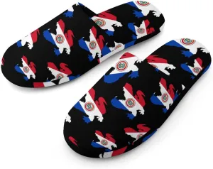 Paraguay Flag Crocodile Alligator Cozy Womens Flannel Slippers Winter Warm Slip-on House Shoes For Home Office Hotel