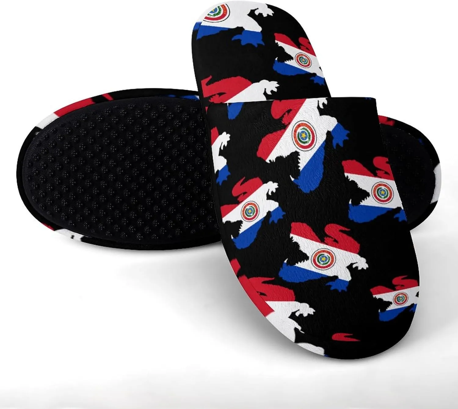 Paraguay Flag Crocodile Alligator Cozy Womens Flannel Slippers Winter Warm Slip-on House Shoes For Home Office Hotel