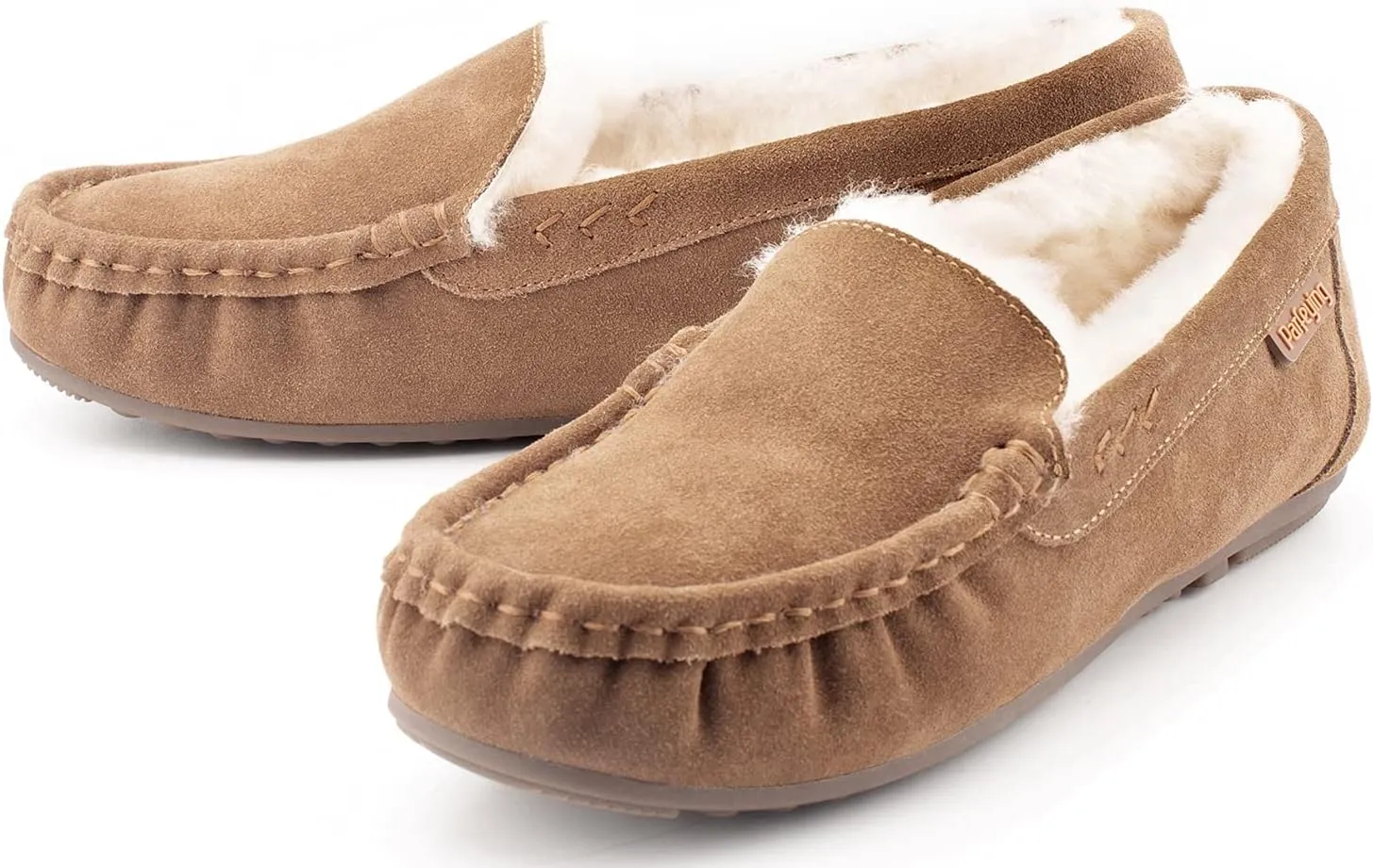 Parfeying Women's Sheepskin Moccasin Slippers Cow Suede Memory Foam Driving Style Loafers