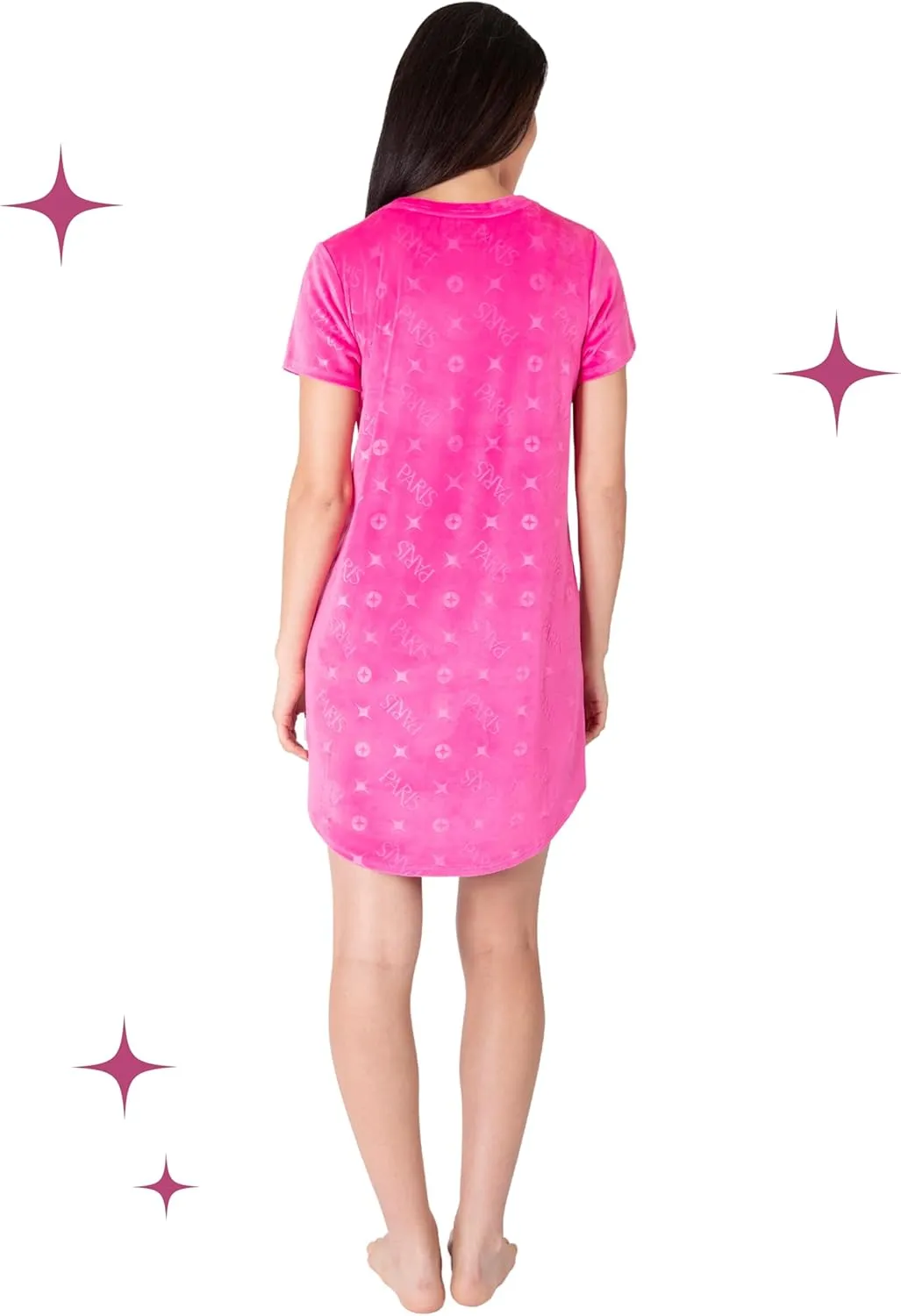 Paris Hilton Women's Velour Crew Neck Shirttail Hem Rhinestone Nightshirt