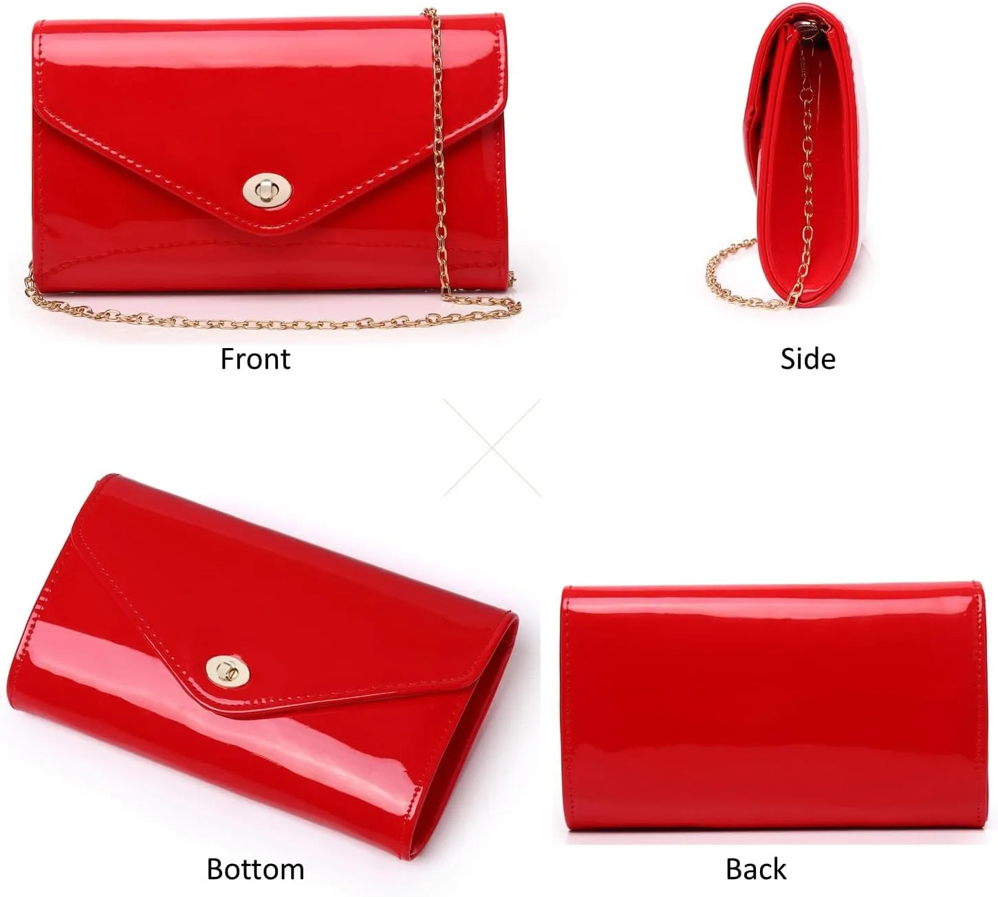 Patent Leather Envelope Clutch Womens Evening Handbag Stylish Shoulder Crossbody Bag for Dating Wedding Party Prom