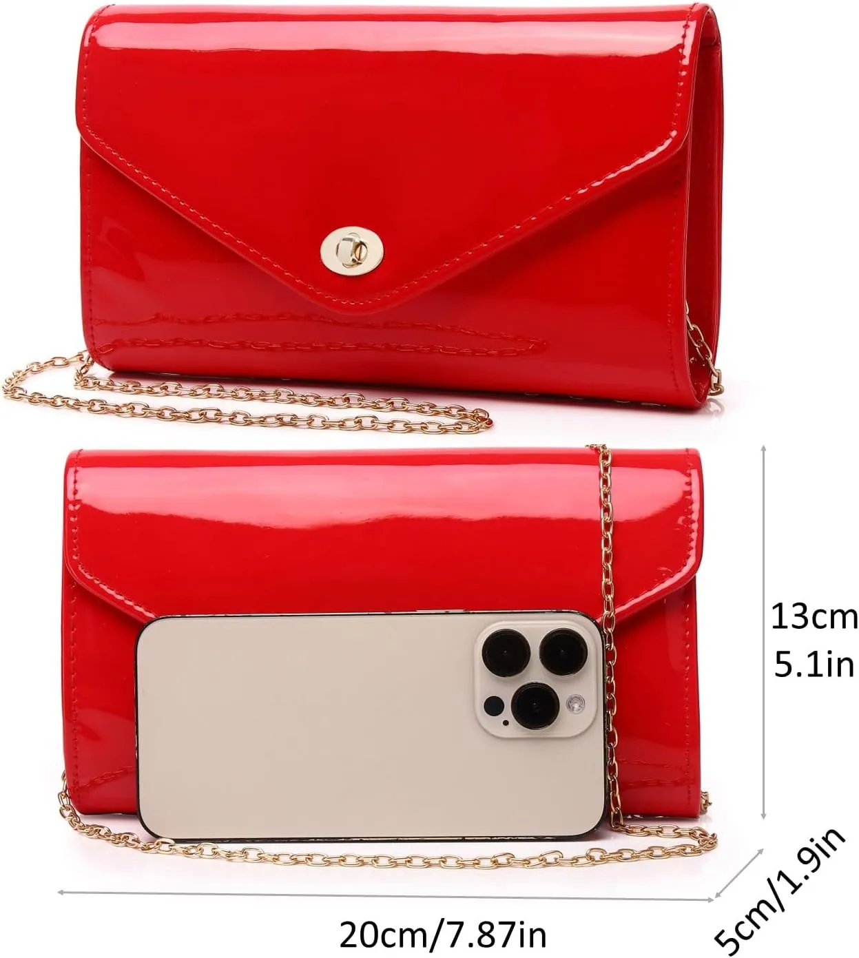 Patent Leather Envelope Clutch Womens Evening Handbag Stylish Shoulder Crossbody Bag for Dating Wedding Party Prom