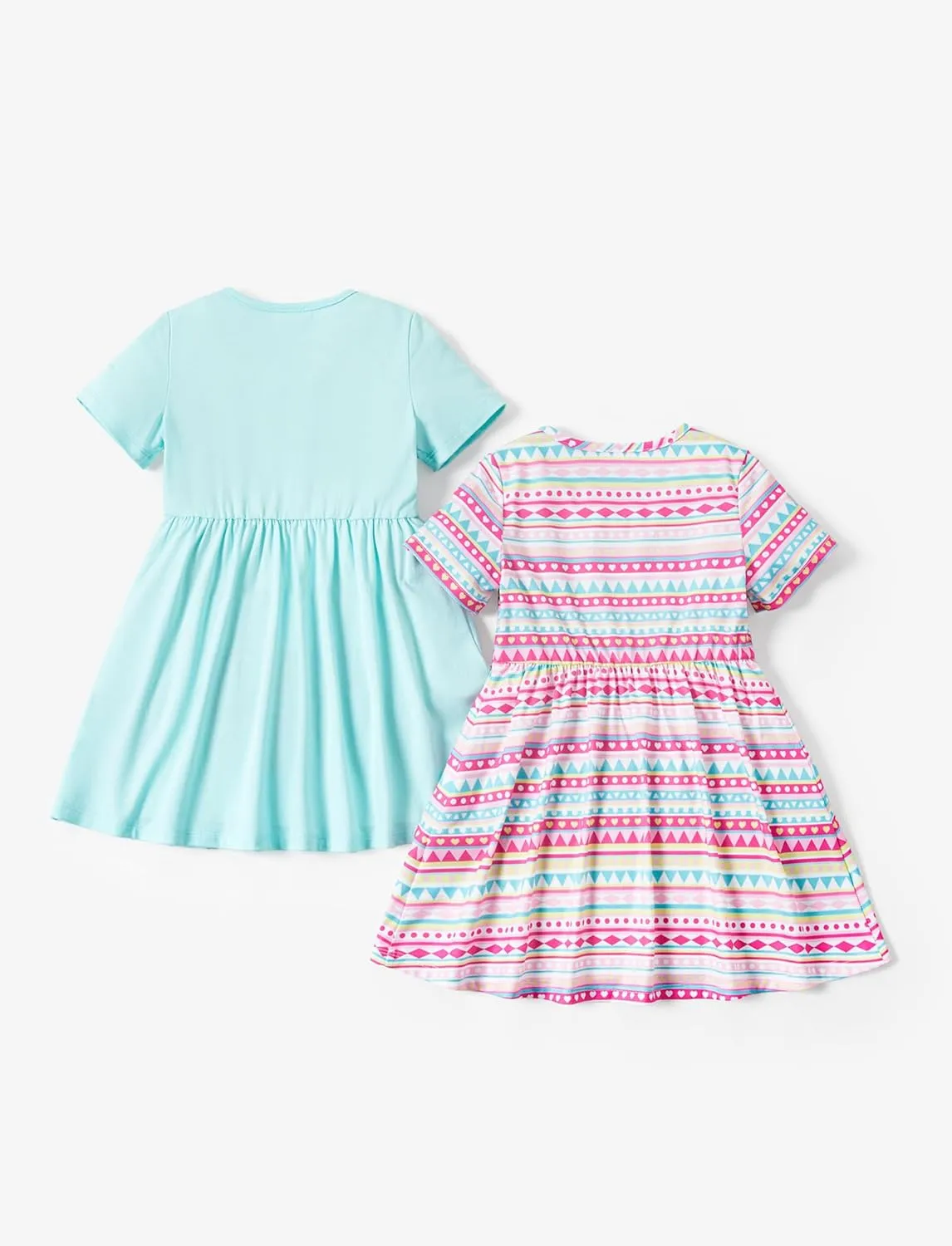 PATPAT Toddler Girl Floral Skater Multipack Dresses 3-Pack Polka Dots Short Sleeve Priness A-line Dress