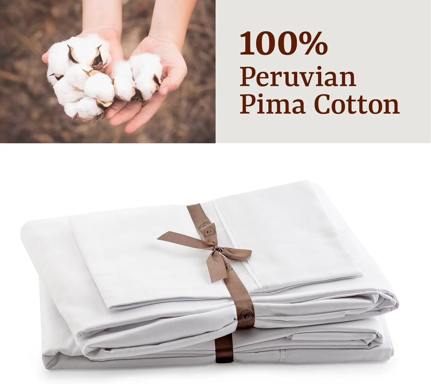 Peru Pima Bed Sheet Set – Queen Size, 4 Pieces, 100% Peruvian Pima Cotton, Percale, 415 Thread Count, Cooling, Breathable & Soft, Hotel-Quality Bedding, White