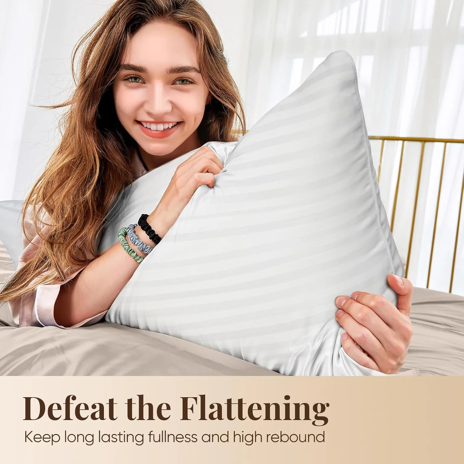 Pillows Queen Size Set of 2, Hotel Collection Bed Pillows for Sleeping, Gusseted Pillow for Back, Stomach or Side Sleepers(Bright White)
