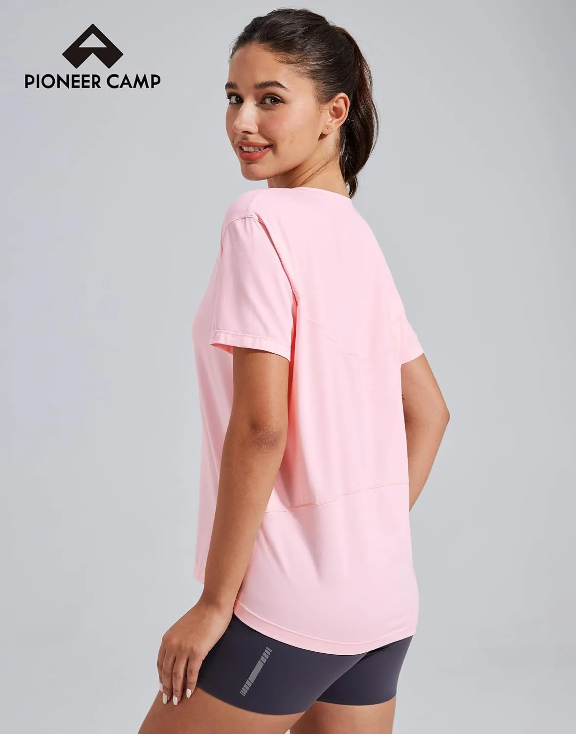 Pioneer Camp Women's Bamboo Viscore Short Sleeve Shirt Neck Loose Fit Workout T-Shirt Gym Athletic Casual Tops