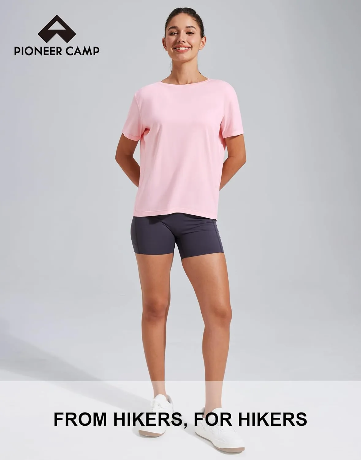 Pioneer Camp Women's Bamboo Viscore Short Sleeve Shirt Neck Loose Fit Workout T-Shirt Gym Athletic Casual Tops