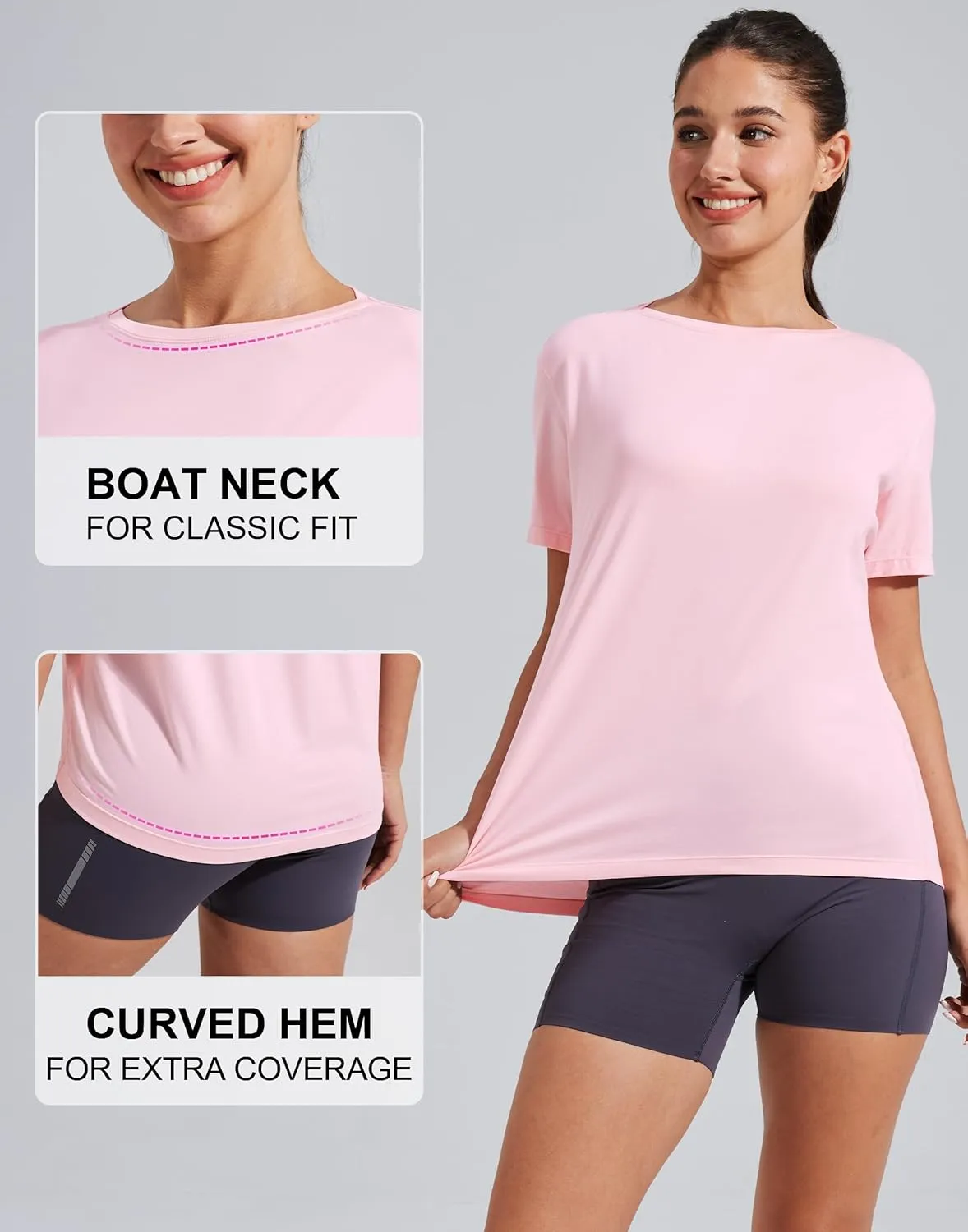 Pioneer Camp Women's Bamboo Viscore Short Sleeve Shirt Neck Loose Fit Workout T-Shirt Gym Athletic Casual Tops