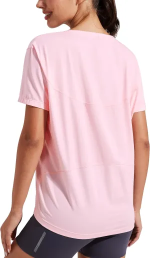 Pioneer Camp Women's Bamboo Viscore Short Sleeve Shirt Neck Loose Fit Workout T-Shirt Gym Athletic Casual Tops