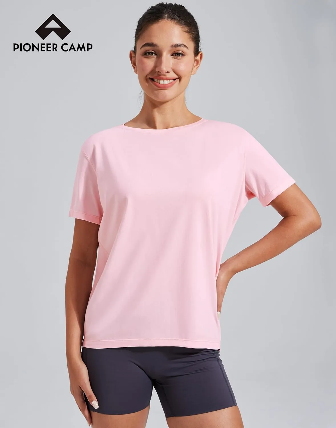 Pioneer Camp Women's Bamboo Viscore Short Sleeve Shirt Neck Loose Fit Workout T-Shirt Gym Athletic Casual Tops