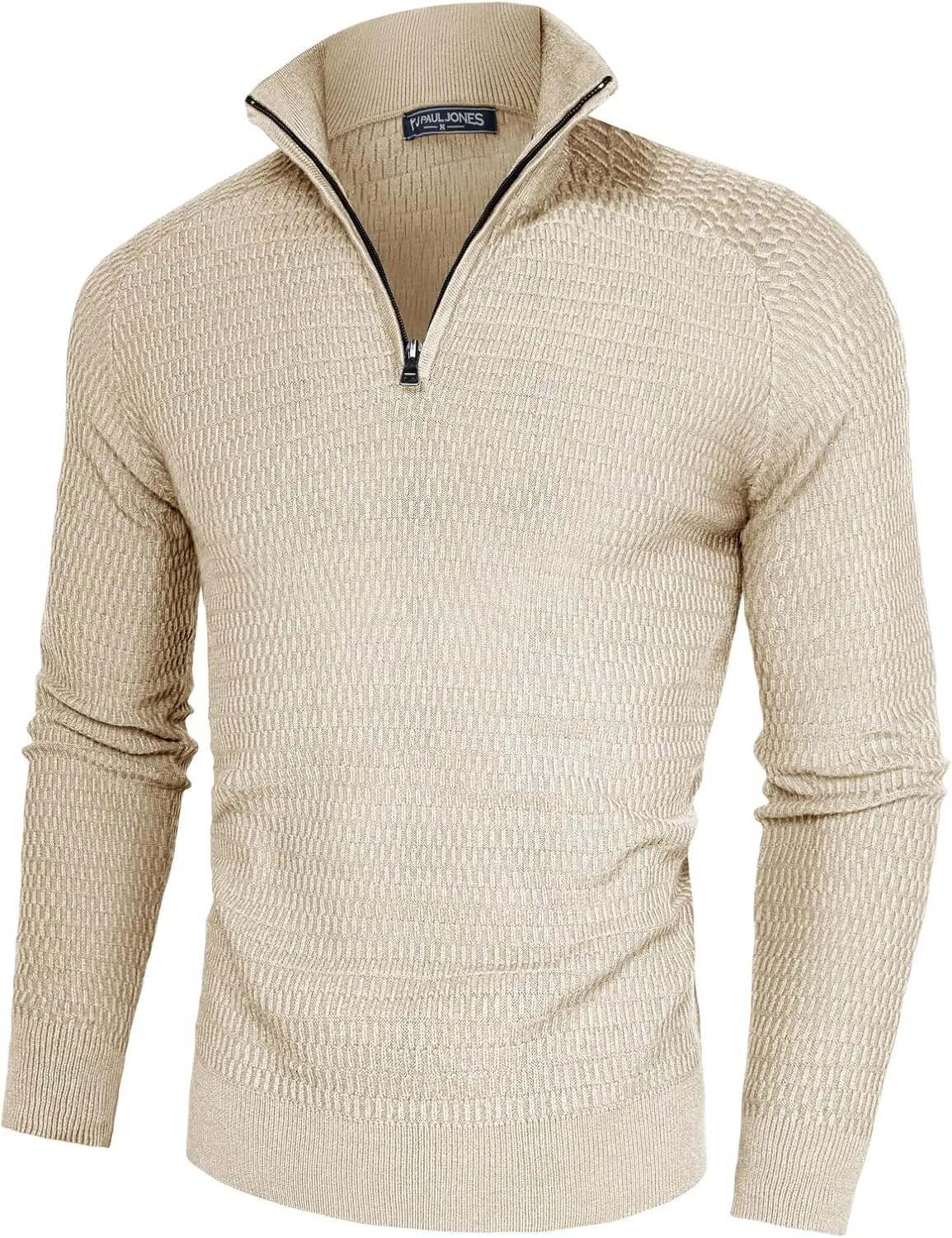 PJ PAUL JONES Men's Quarter Zip Sweaters Slim Fit Long Sleeve Casual Pullover Sweater Knit Textured Mock Neck Polo Sweaters