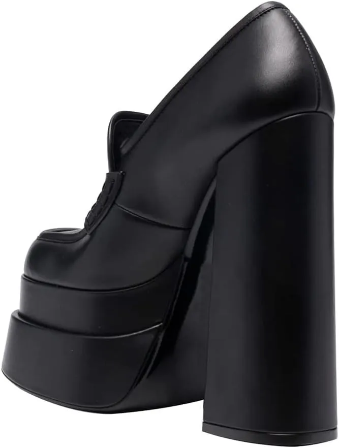 Platform Loafers High Block Heeled Mary Janes for Women Ladies Comfortable Chunky Dress Slip On Square Toe Shoes