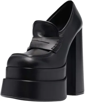 Platform Loafers High Block Heeled Mary Janes for Women Ladies Comfortable Chunky Dress Slip On Square Toe Shoes