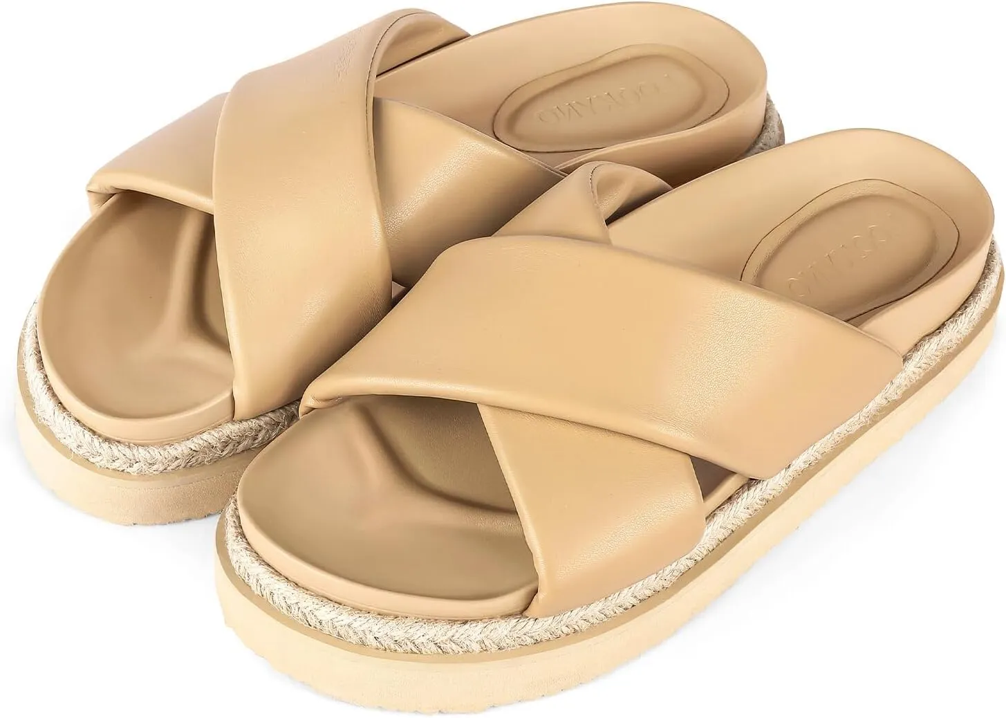 Platform Sandals for Women 2025 Raffia Espadrilles Slides Slip On Open Toe Summer Sandals with Criss Cross Decor