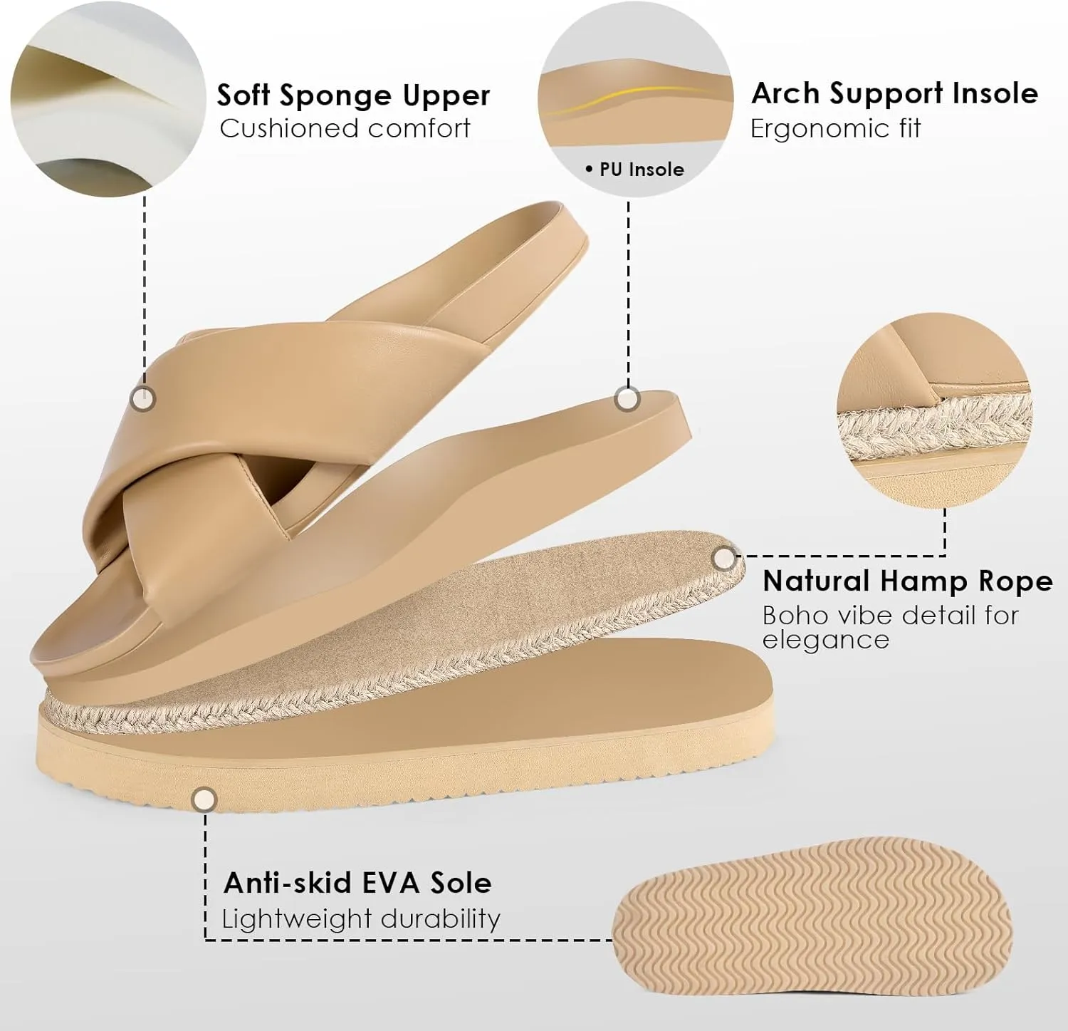 Platform Sandals for Women 2025 Raffia Espadrilles Slides Slip On Open Toe Summer Sandals with Criss Cross Decor