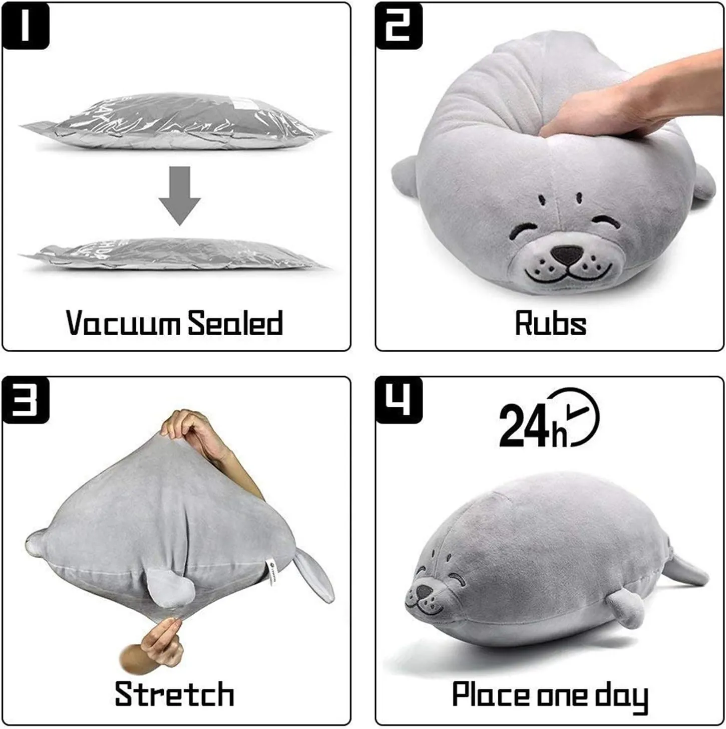Plush Cute Seal Pillow - Stuffed Cotton Soft Animal Toy Grey 16.5 inches/45 cm (Small) Gifts for Kids/Couples/Family/Friends