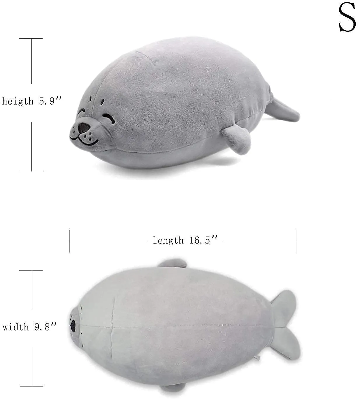 Plush Cute Seal Pillow - Stuffed Cotton Soft Animal Toy Grey 16.5 inches/45 cm (Small) Gifts for Kids/Couples/Family/Friends
