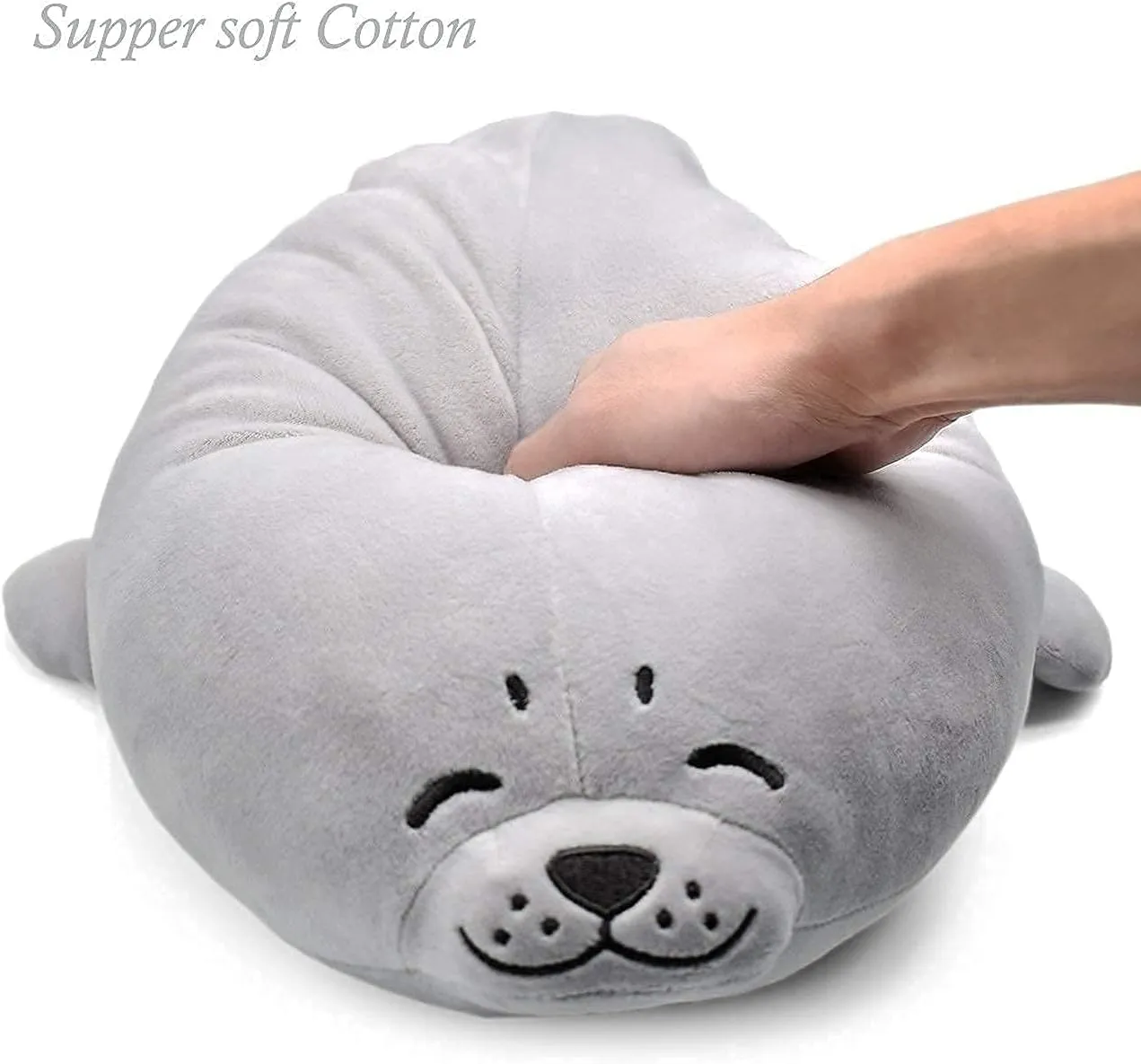 Plush Cute Seal Pillow - Stuffed Cotton Soft Animal Toy Grey 16.5 inches/45 cm (Small) Gifts for Kids/Couples/Family/Friends