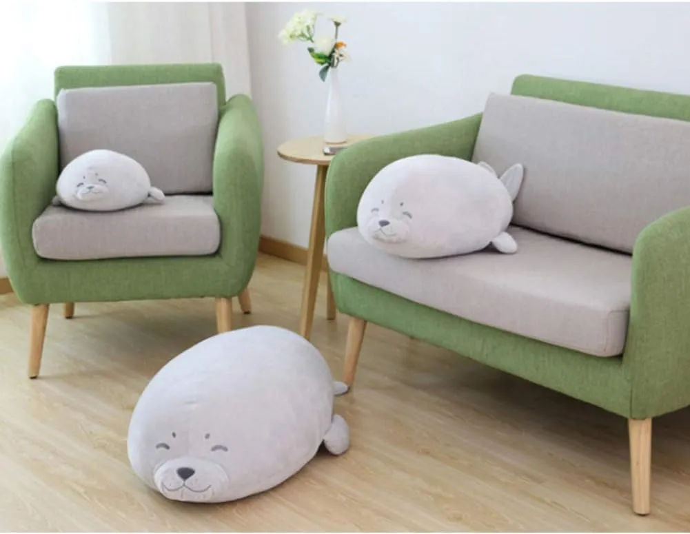 Plush Cute Seal Pillow - Stuffed Cotton Soft Animal Toy Grey 16.5 inches/45 cm (Small) Gifts for Kids/Couples/Family/Friends