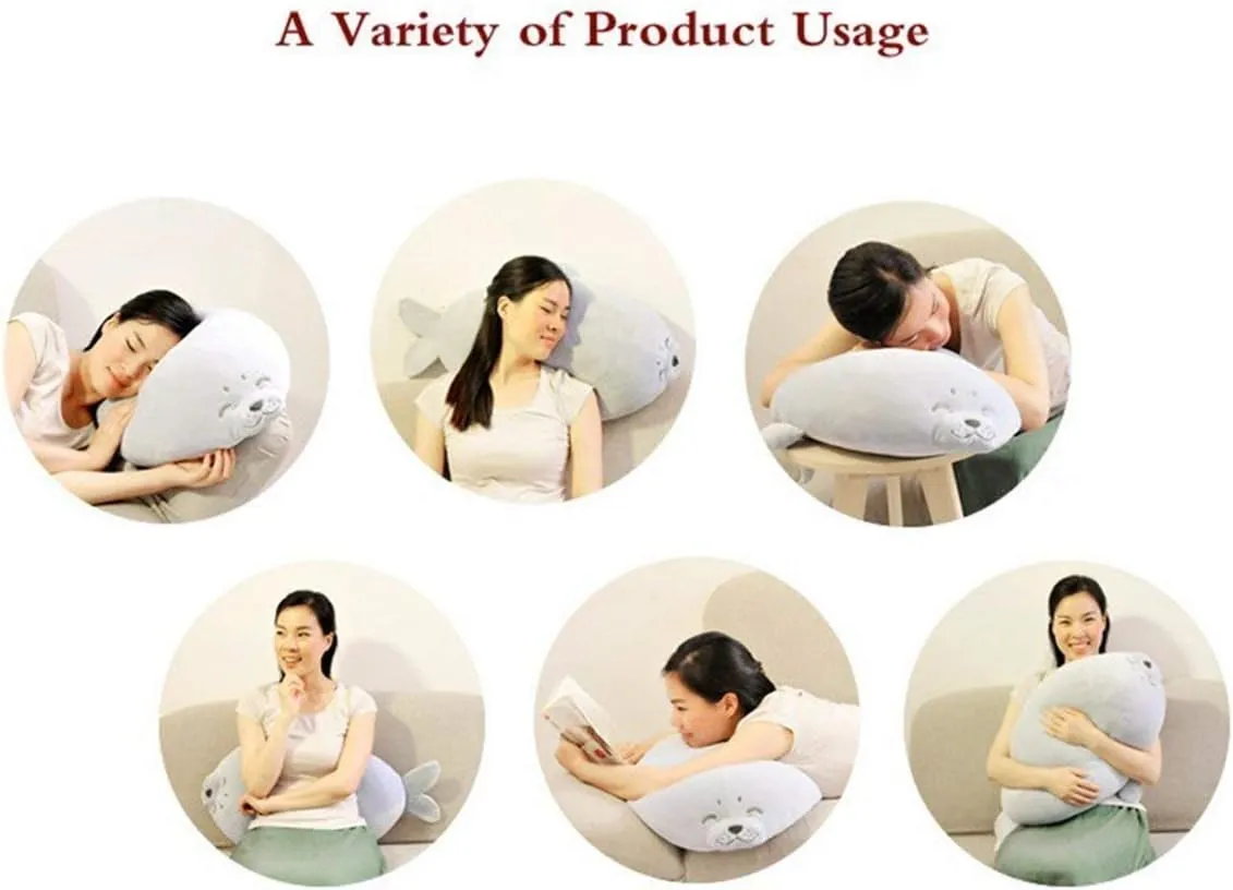 Plush Cute Seal Pillow - Stuffed Cotton Soft Animal Toy Grey 16.5 inches/45 cm (Small) Gifts for Kids/Couples/Family/Friends