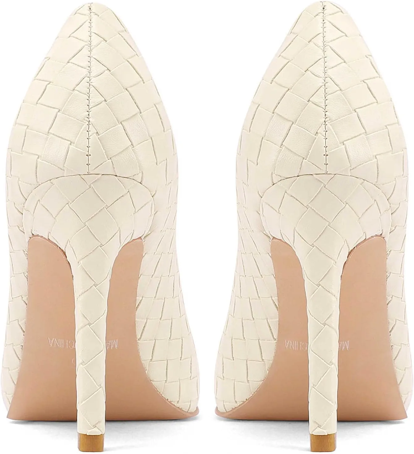 Pointed Toe High Heels Pumps for Women, Heeled Slip On Stiletto Dressy Pumps with Embossed Weave Pattern for Party, Office, and Daily Wear