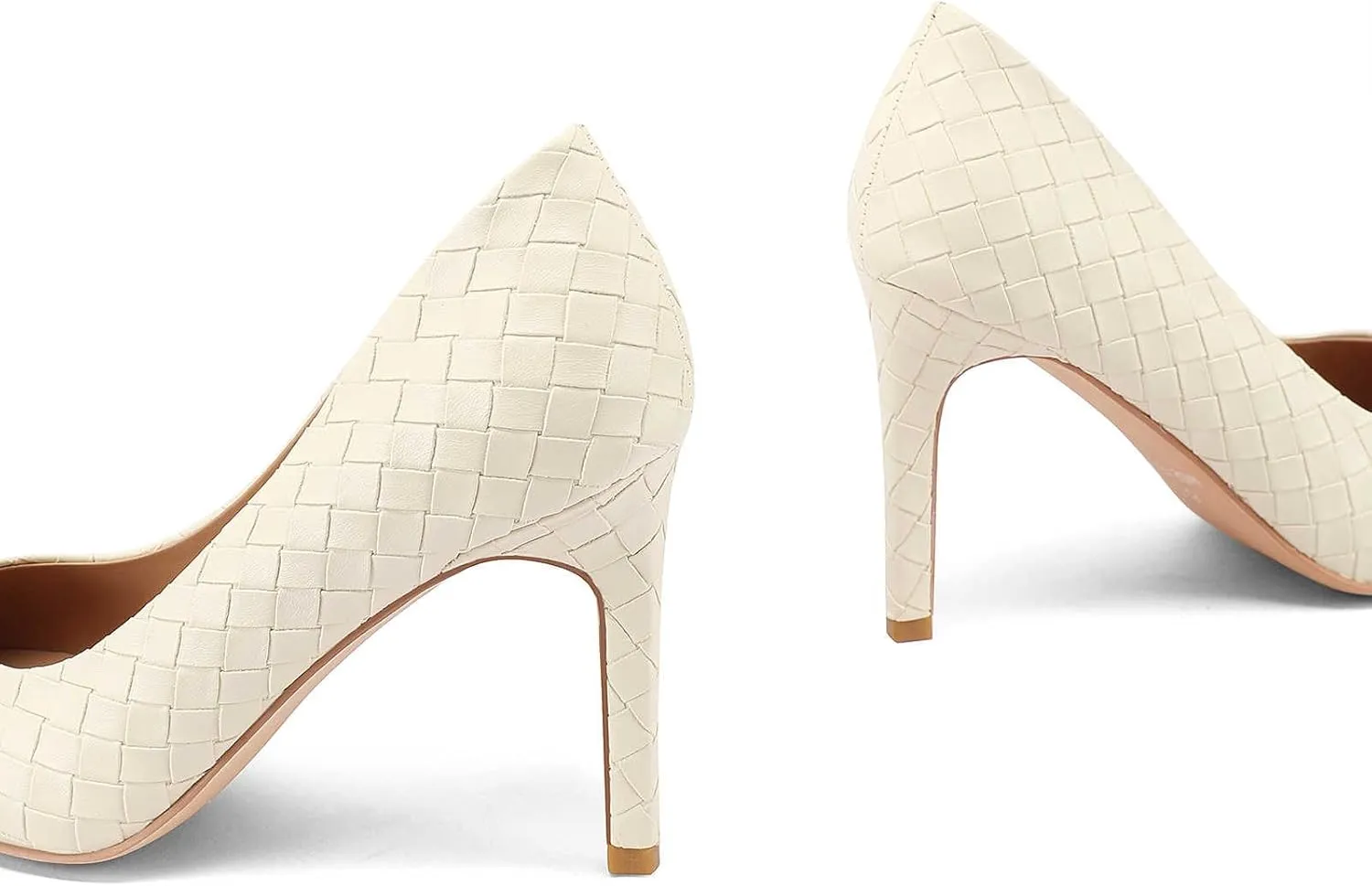 Pointed Toe High Heels Pumps for Women, Heeled Slip On Stiletto Dressy Pumps with Embossed Weave Pattern for Party, Office, and Daily Wear