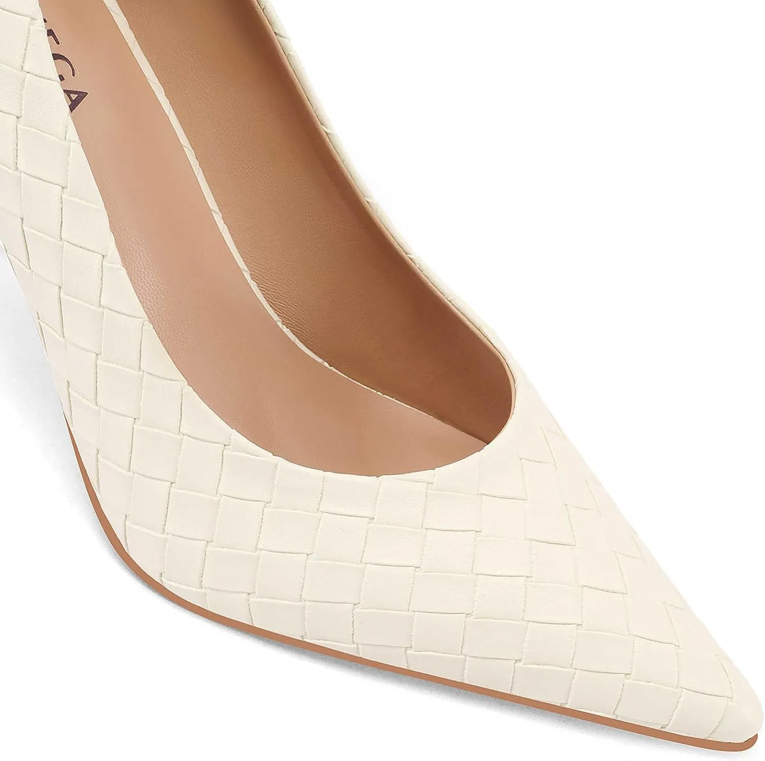 Pointed Toe High Heels Pumps for Women, Heeled Slip On Stiletto Dressy Pumps with Embossed Weave Pattern for Party, Office, and Daily Wear