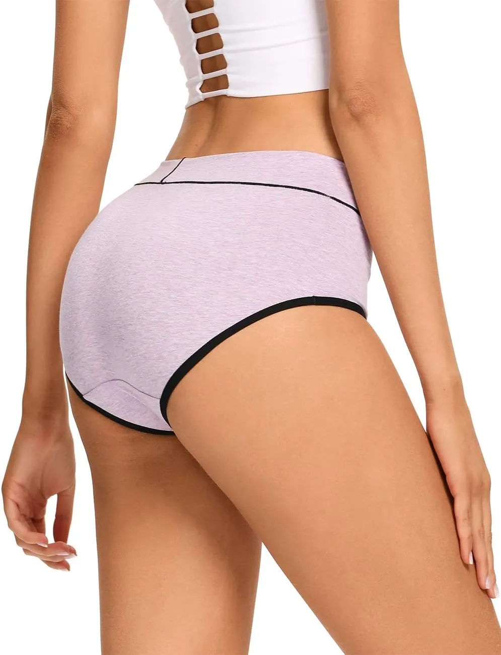 POKARLA Women's Cotton Stretch Underwear Ladies Mid-high Waisted Briefs Panties 5-Pack