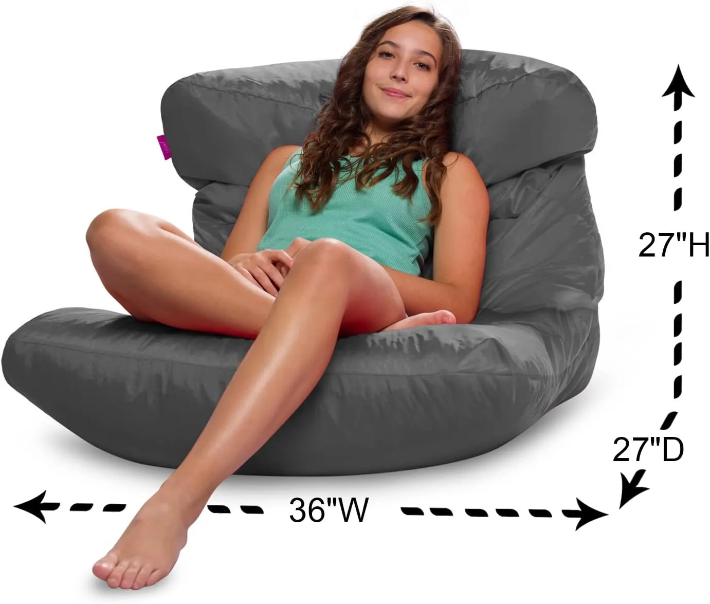 Posh Creations Structured Comfy Bean Bag Chair for Gaming, Reading, and Watching TV, Laguna Lounger, Microsuede - Charcoal Gray