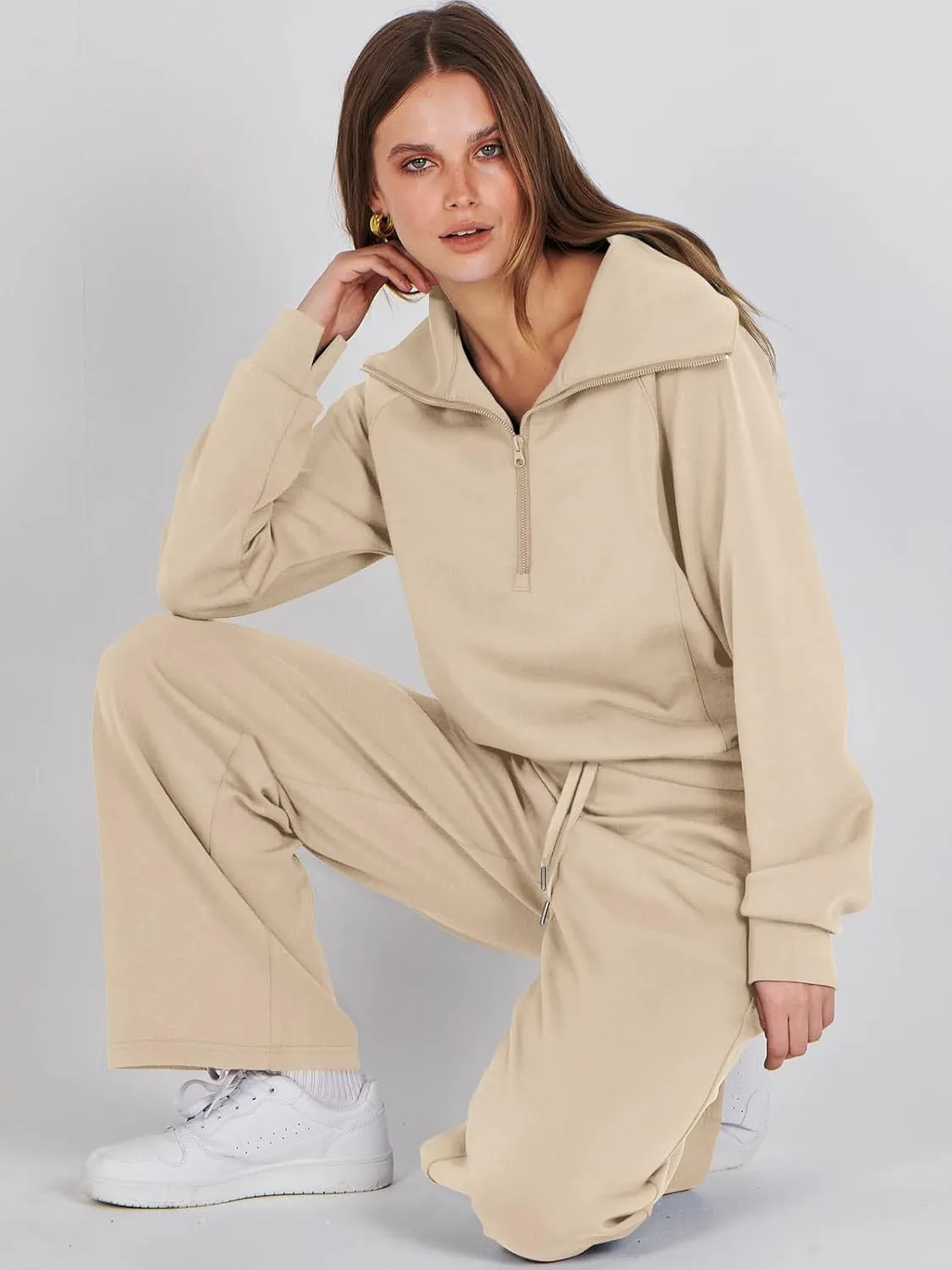 Prinbara Women 2 Piece Outfits Lounge Sets 2024 Winter Oversized Sweatshirt Wide Leg Pant Casual Matching Sweat Set Tracksuit