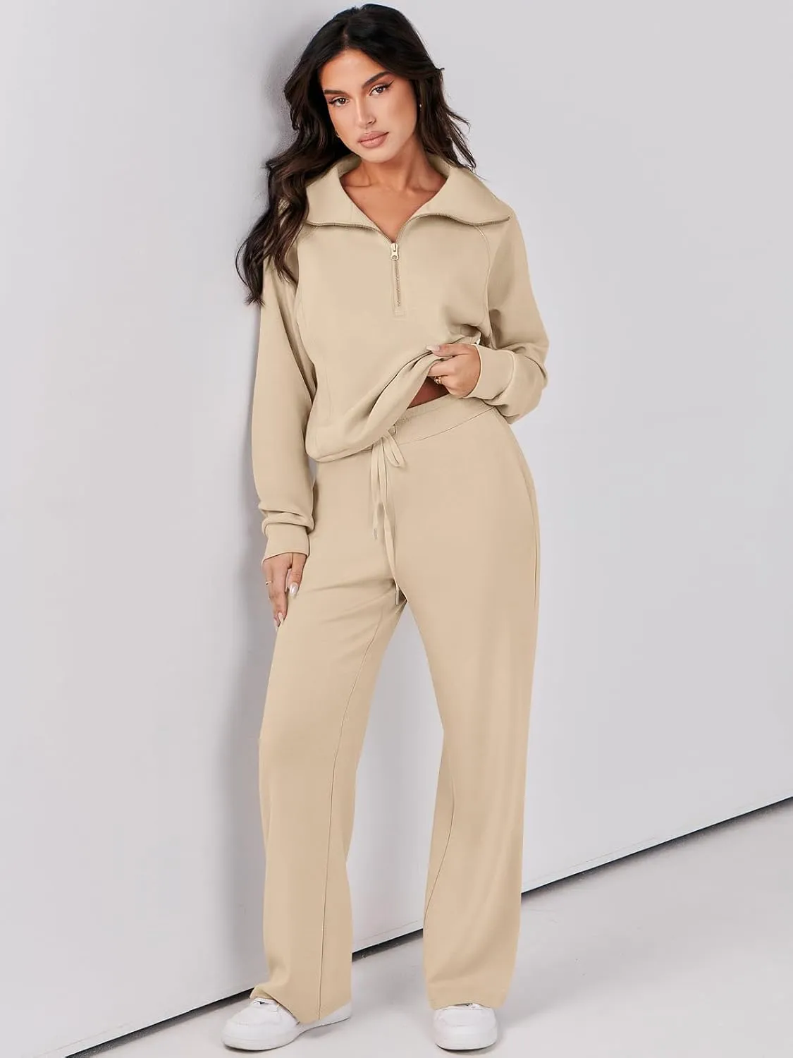 Prinbara Women 2 Piece Outfits Lounge Sets 2024 Winter Oversized Sweatshirt Wide Leg Pant Casual Matching Sweat Set Tracksuit