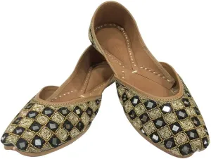 Punjabi Jutti Flats for Women,Black Bohemian Genuine Soft Flat Jooti,Handmade Indian Ethnic Traditional Jooti