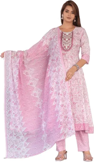 Pure Cotton Indian Traditional Jaipuri Rajasthani Kurta Pant Dupatta Set
