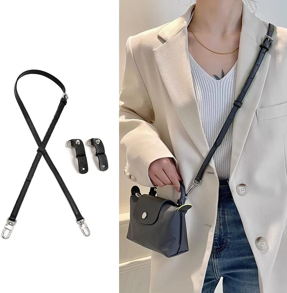 Purse Straps Replacement, Leather Handbag Crossbody Shoulder Strap Kit Adjustable for Mini Longcamp Tote Bag Women