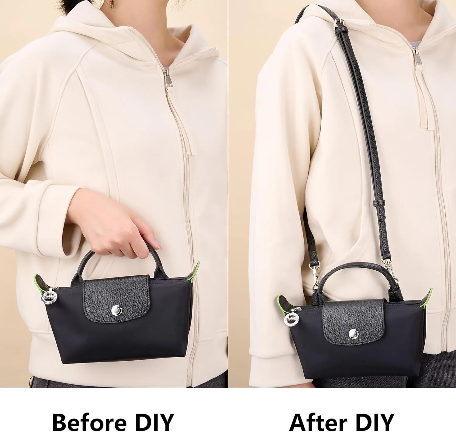 Purse Straps Replacement, Leather Handbag Crossbody Shoulder Strap Kit Adjustable for Mini Longcamp Tote Bag Women