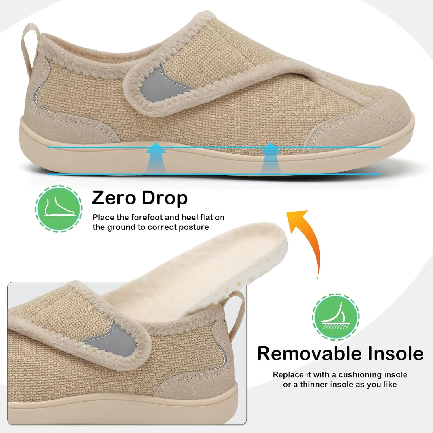 QFH Cozy Slippers for Women & Men - Wide, Diabetic, Barefoot Walking Shoes - Non-Slip, Soft Lining, Comfy House Shoes