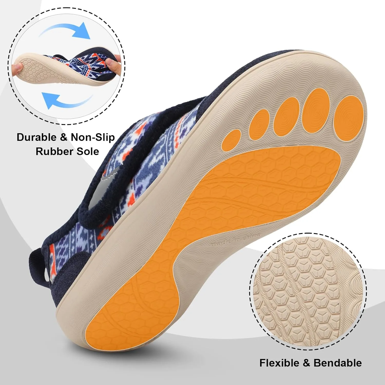 QFH Cozy Slippers for Women & Men - Wide, Diabetic, Barefoot Walking Shoes - Non-Slip, Soft Lining, Comfy House Shoes