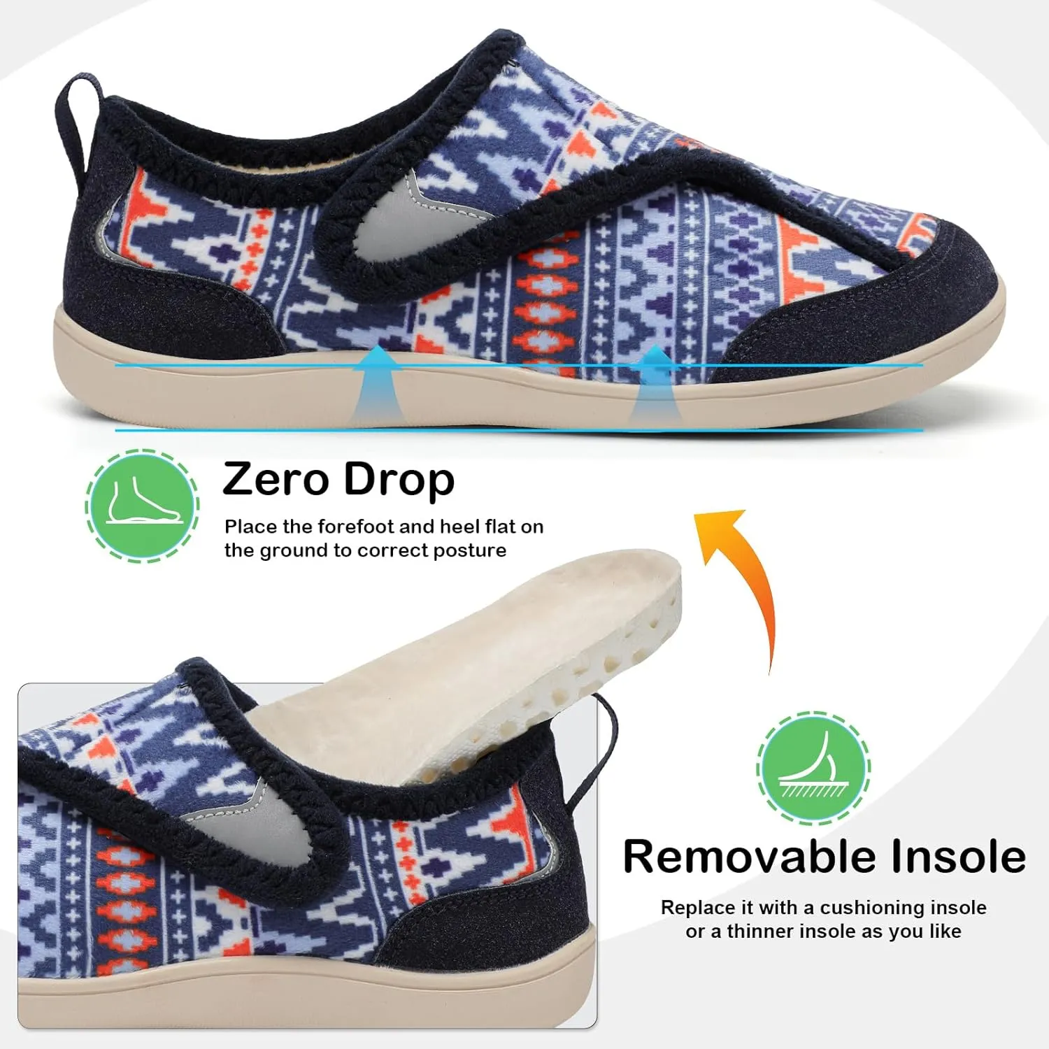 QFH Cozy Slippers for Women & Men - Wide, Diabetic, Barefoot Walking Shoes - Non-Slip, Soft Lining, Comfy House Shoes
