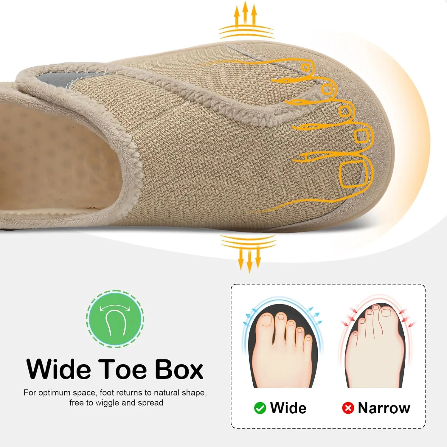 QFH Cozy Slippers for Women & Men - Wide, Diabetic, Barefoot Walking Shoes - Non-Slip, Soft Lining, Comfy House Shoes
