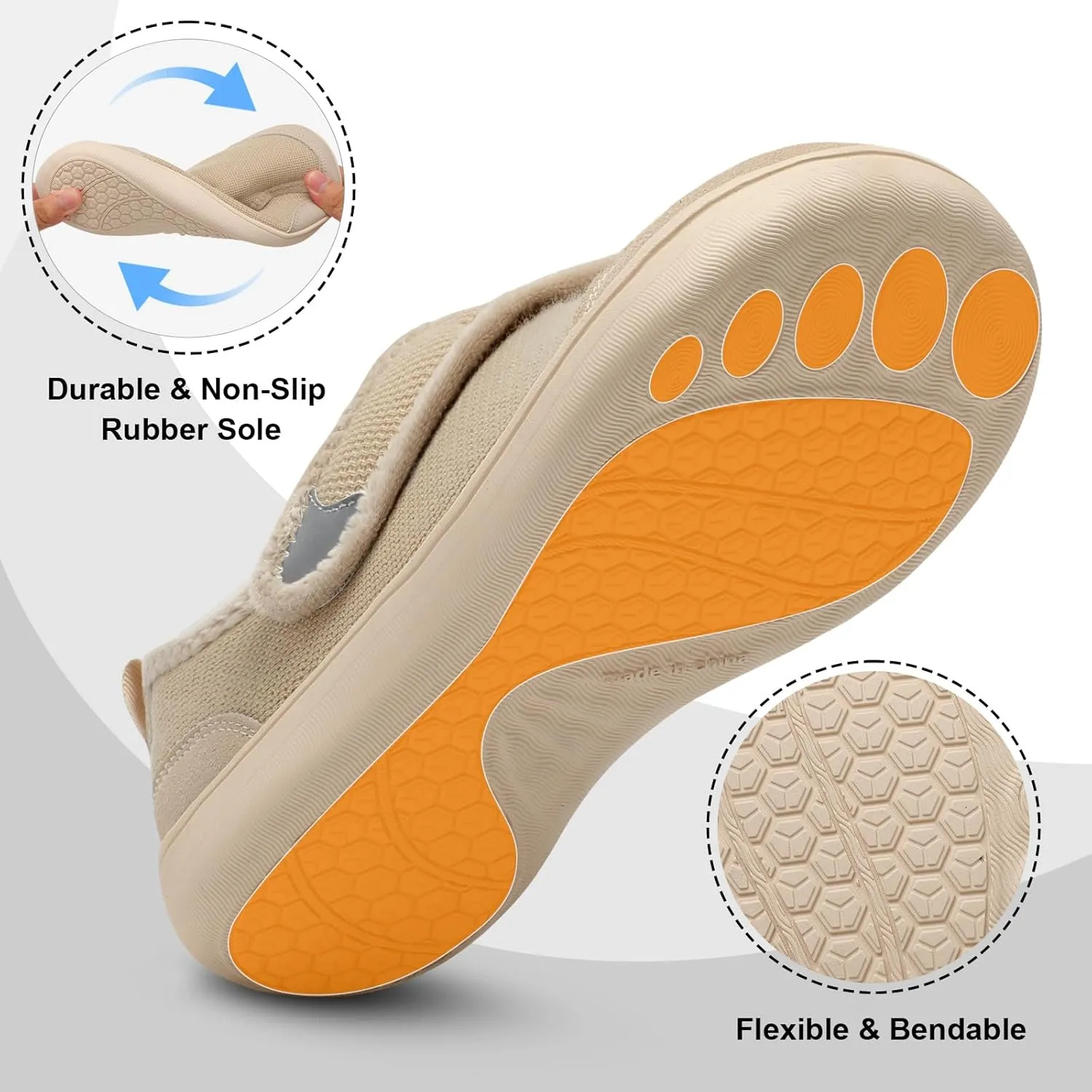 QFH Cozy Slippers for Women & Men - Wide, Diabetic, Barefoot Walking Shoes - Non-Slip, Soft Lining, Comfy House Shoes