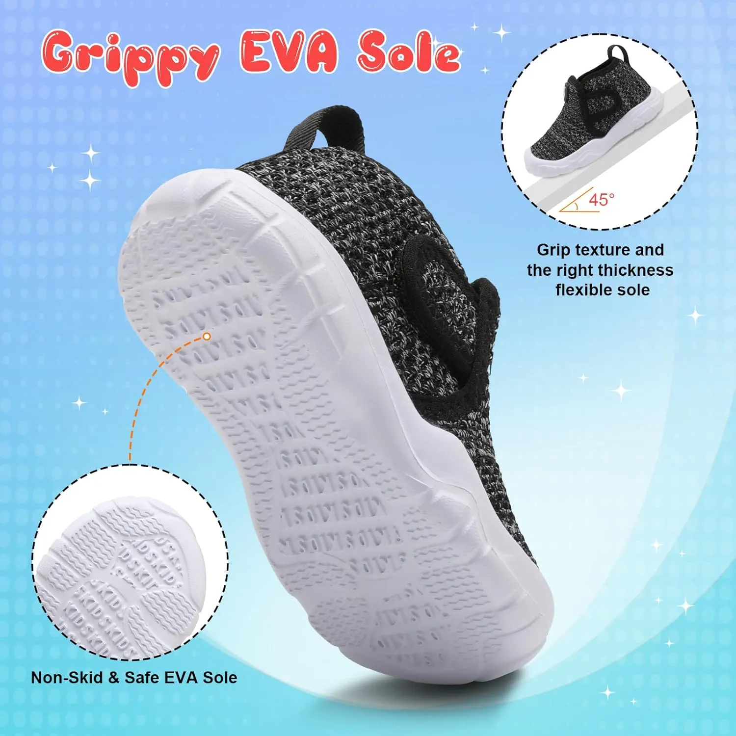 QFH Toddler Shoes Boys Girls Sneakers Comfy Barefoot Shoes Kids Adjustable Hook and Loop Walking Shoes Wide Toe Box Breathable Shoes
