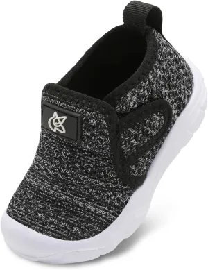 QFH Toddler Shoes Boys Girls Sneakers Comfy Barefoot Shoes Kids Adjustable Hook and Loop Walking Shoes Wide Toe Box Breathable Shoes