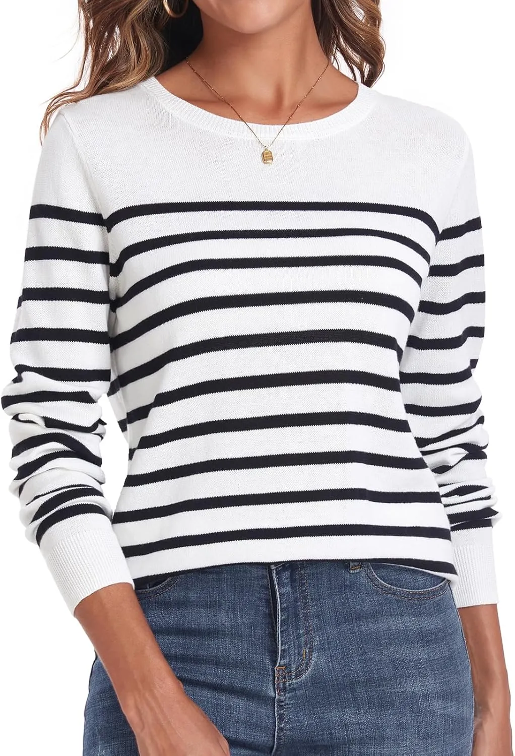 QUALFORT Women's Sweater 100% Cotton Soft Knit Pullover Tops